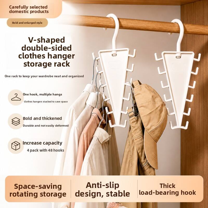 V-Shaped Clothing Organizer Hanger | 12-Hook Double-Sided Closet Storage :f