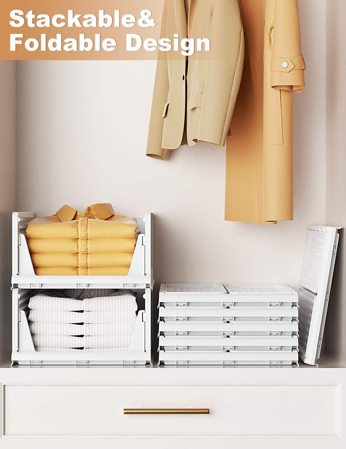 Foldable Clothes Organizer for Wardrobe – Stackable Storage Rack for Clothes, T-Shirts, Pants & Linen :f