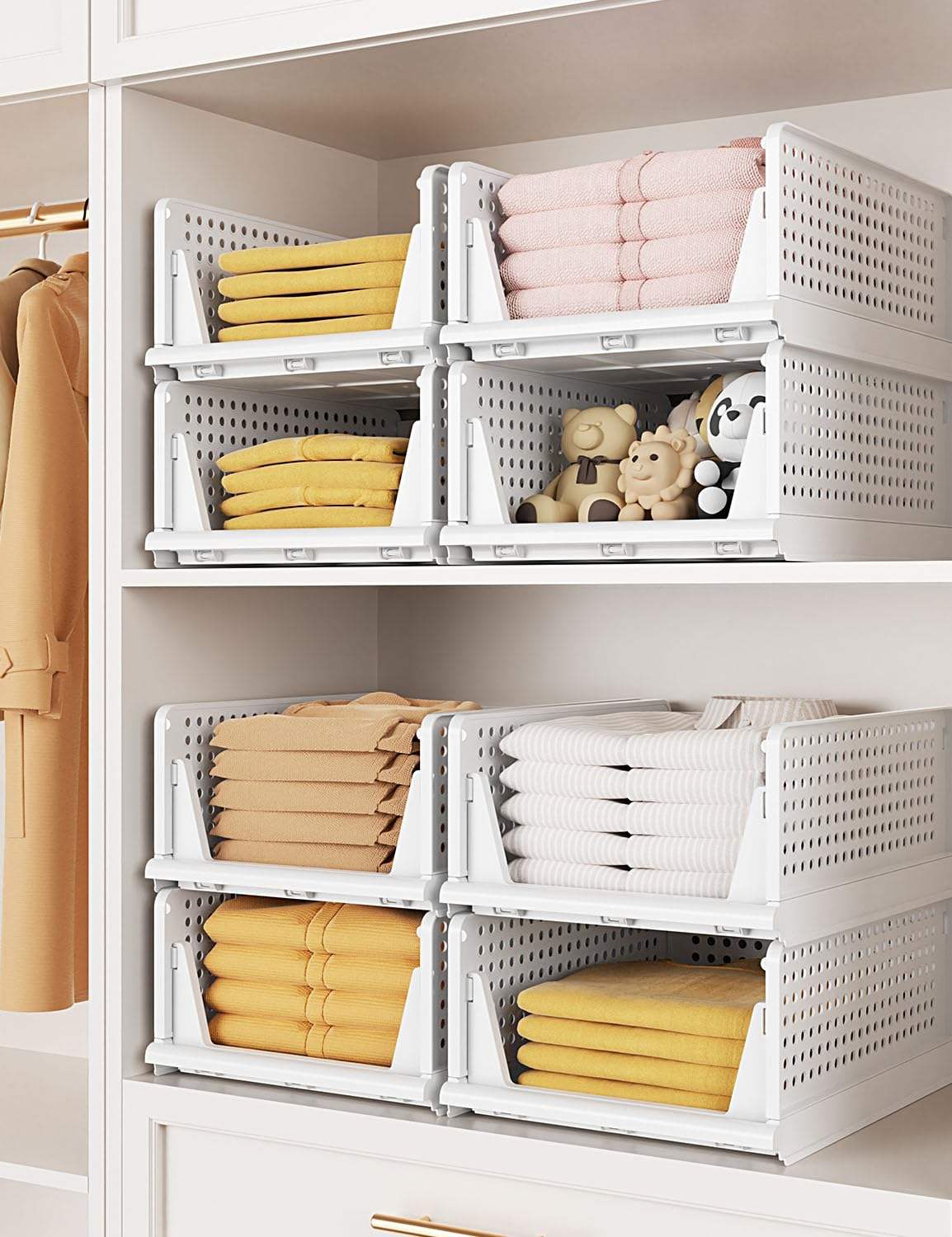 Foldable Clothes Organizer for Wardrobe – Stackable Storage Rack for Clothes, T-Shirts, Pants & Linen :f