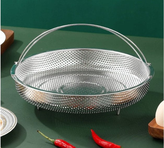 Multi-Purpose Stainless Steel Steaming & Draining Mesh Basket: f