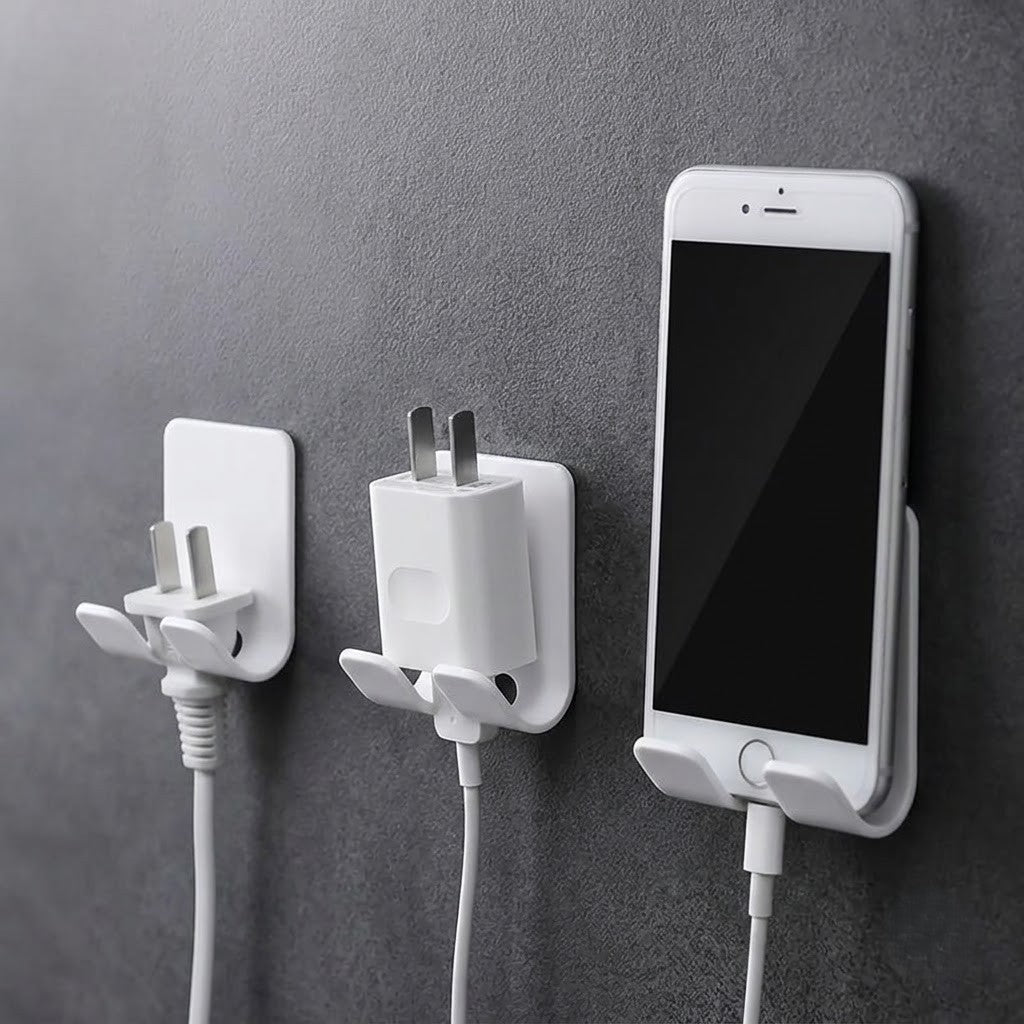 Multipurpose Plastic Wall Mounted Holder- Self-Adhesive Organizer for Phone, Charger & Accessories :f