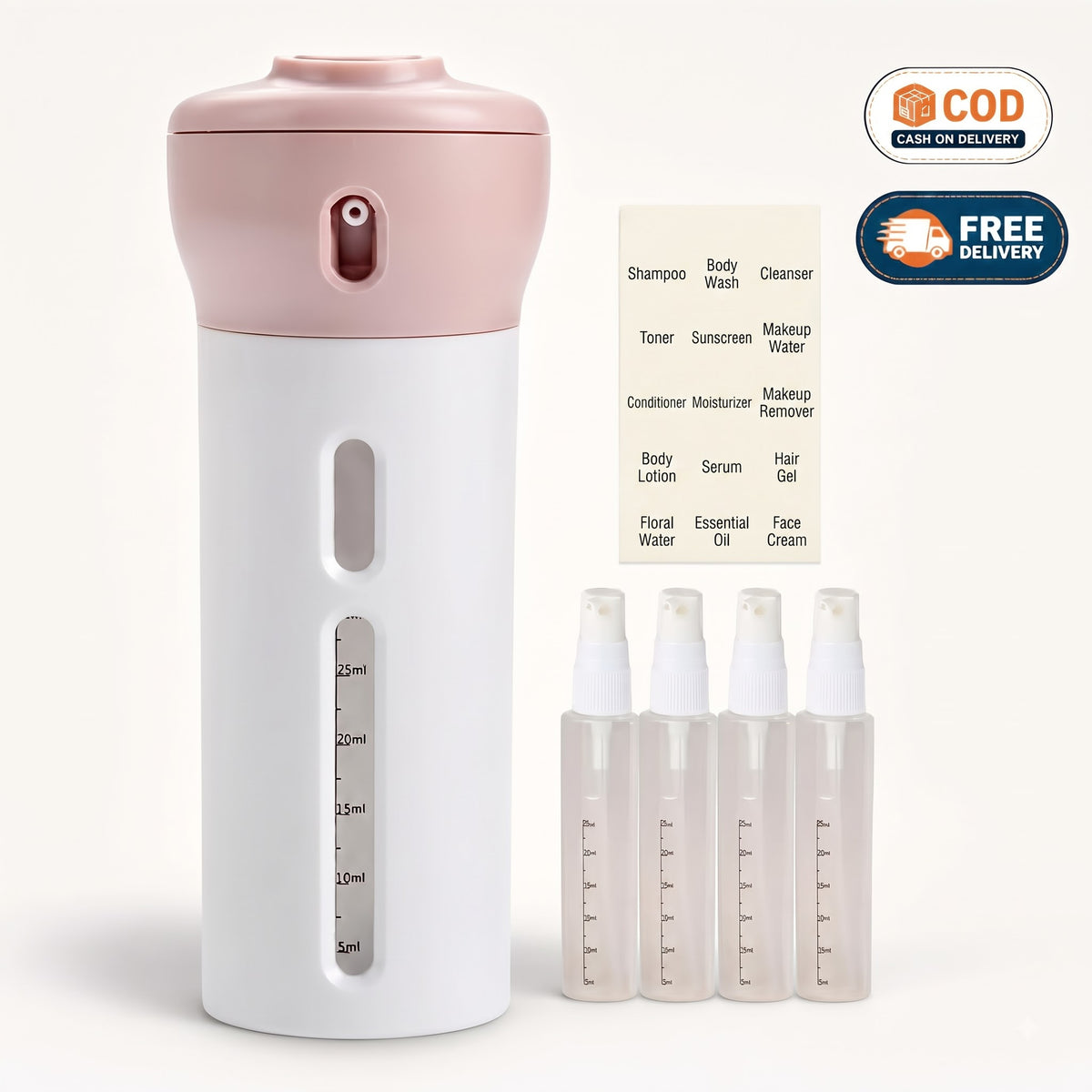 4 in 1 Travel Dispenser Bottle Set | Leak Proof Refillable Toiletries Container for Shampoo, Lotion & Cream : f