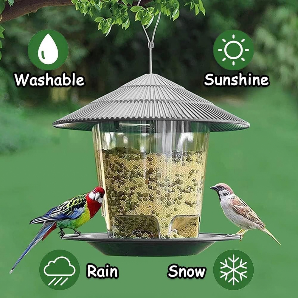 Weatherproof Hanging Bird Feeder – Outdoor Wild Bird Seed Dispenser with Rainproof Roof for Patio & Backyard :f