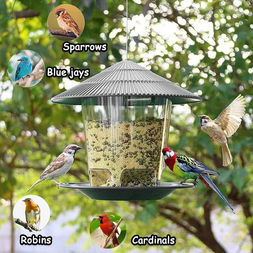 Weatherproof Hanging Bird Feeder – Outdoor Wild Bird Seed Dispenser with Rainproof Roof for Patio & Backyard :f