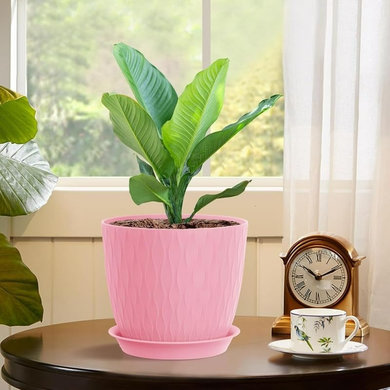 (Pack of 5) 6-Inch Unbreakable Plastic Flower Pots with Drainage & Saucers – Indoor & Outdoor Planters;f