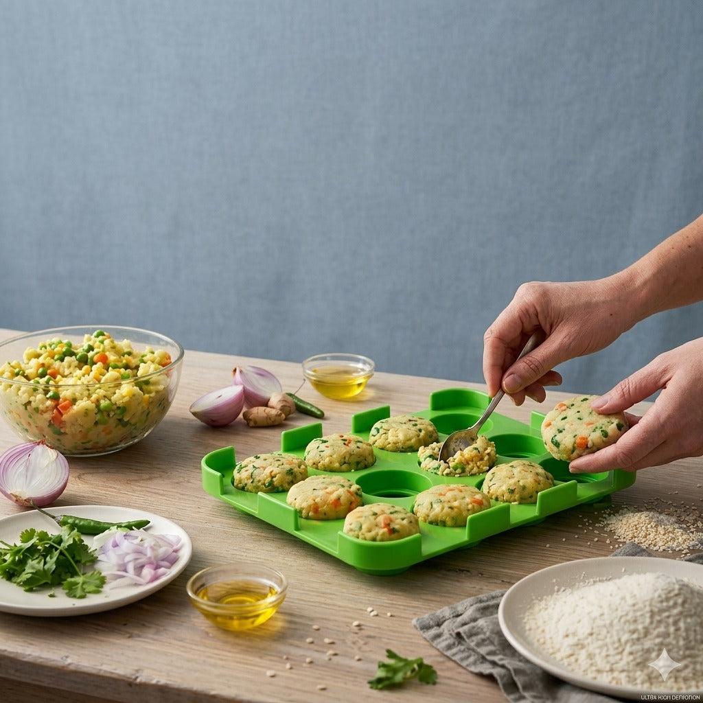 12 Slot Cutlet & Tikki Maker – Easy Burger Patty Press for Perfect Shapes; f