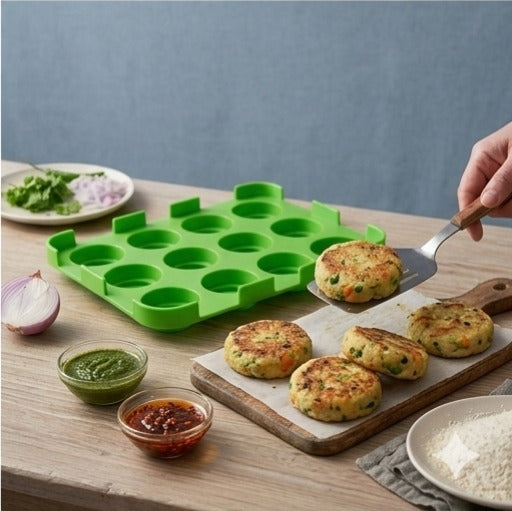 12 Slot Cutlet & Tikki Maker – Easy Burger Patty Press for Perfect Shapes; f