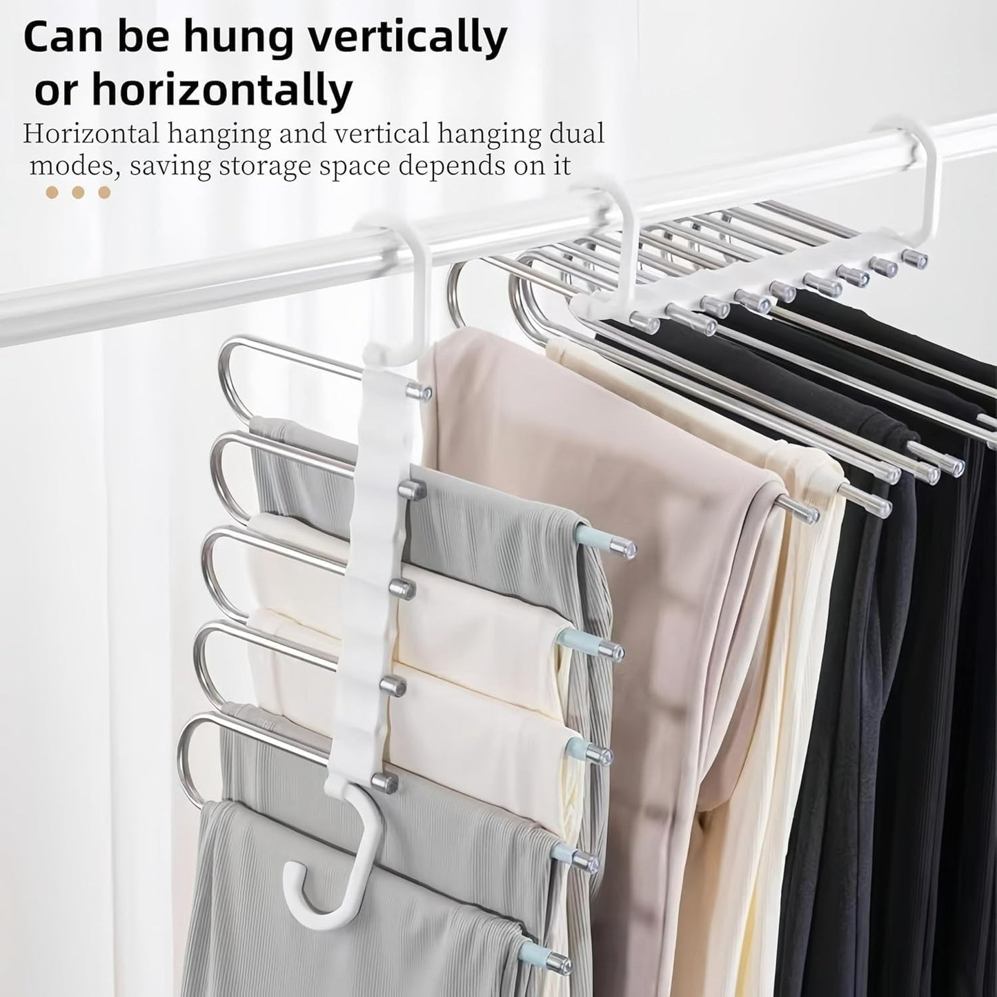 5-in-1 Foldable Steel Clothes Hanger –Space Saving Multi-Layer Organizer for Wardrobe; f