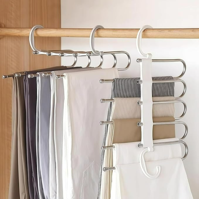 5-in-1 Foldable Steel Clothes Hanger –Space Saving Multi-Layer Organizer for Wardrobe; f