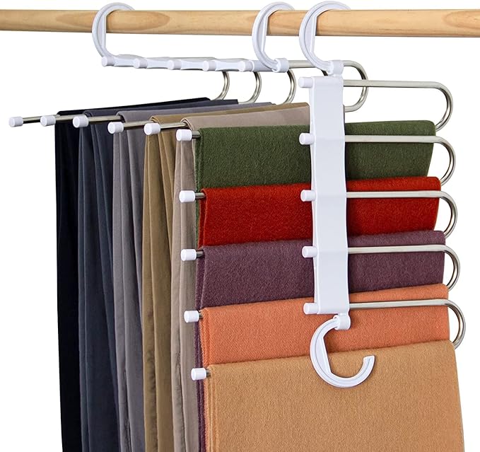 5-in-1 Foldable Steel Clothes Hanger –Space Saving Multi-Layer Organizer for Wardrobe; f