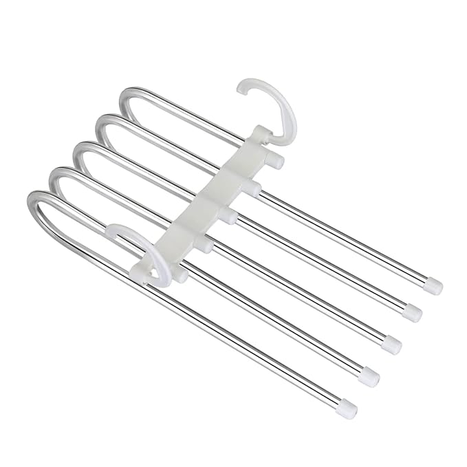 5-in-1 Foldable Steel Clothes Hanger –Space Saving Multi-Layer Organizer for Wardrobe; f