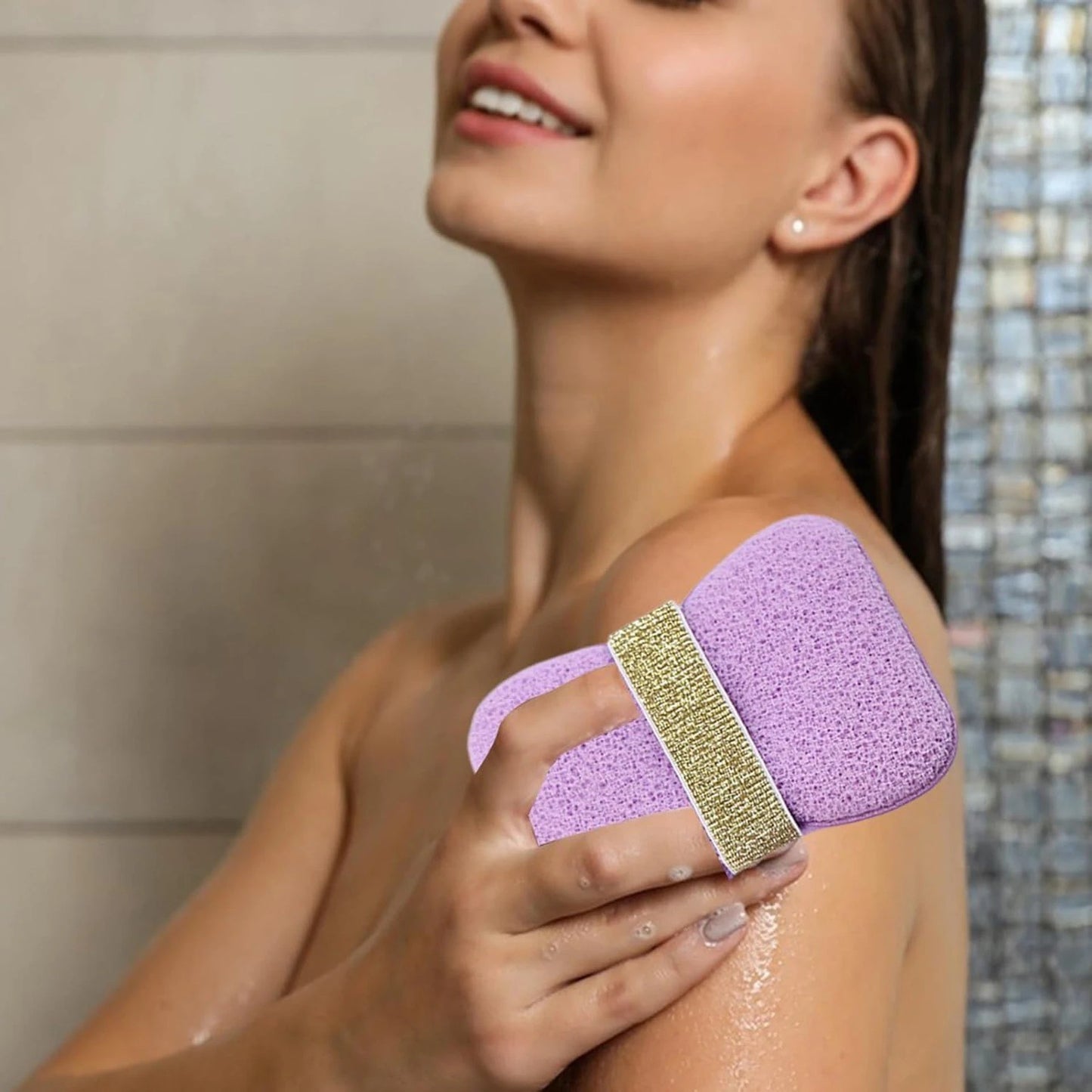 Bath Sponge Loofah – Exfoliating Body Scrubber with Soap Holder & Hand Strap for Smooth Skin: g