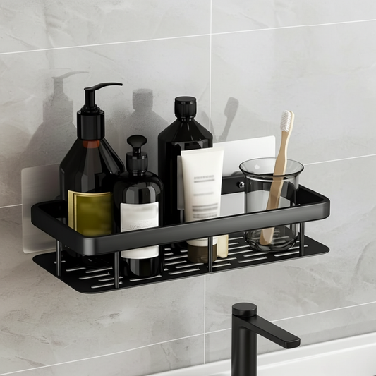 Premium Metal Home & Bathroom Wall Shelf Organiser, Black. -f