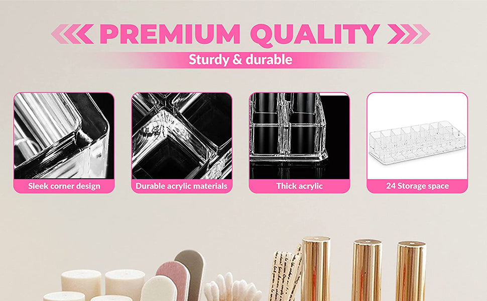 24 Slot Lipstick & Nail Polish Organizer – Transparent Makeup Storage Holder; g