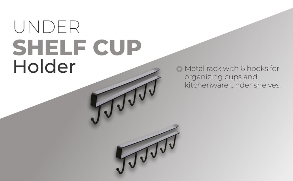Under-Shelf 6-Hook Mug & Cup Holder Rack (pack of 2)– Space-Saving Kitchen Cabinet Organizer,g