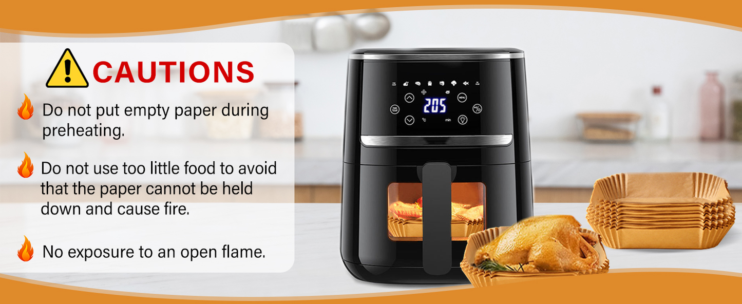 Air Fryer & Oven Paper Liners (100 Pcs) Food grade – Oil-Proof Disposable Parchment Sheets; f