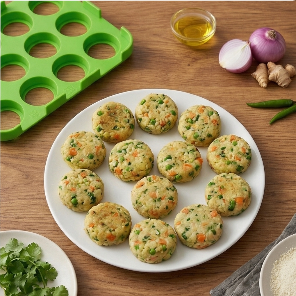 12 Slot Cutlet & Tikki Maker – Easy Burger Patty Press for Perfect Shapes; f